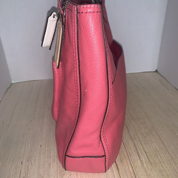 Coach Pink Poppy Leather Handbag Large 24081 Double Chain Handle turnlock pocket - Picture 5 of 16